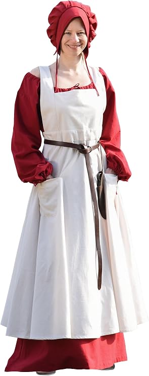 Battle-Merchant Ruth Medieval Apron Dress Cotton LARP & Viking Peasant Pinafore for Women, Natural, One Size