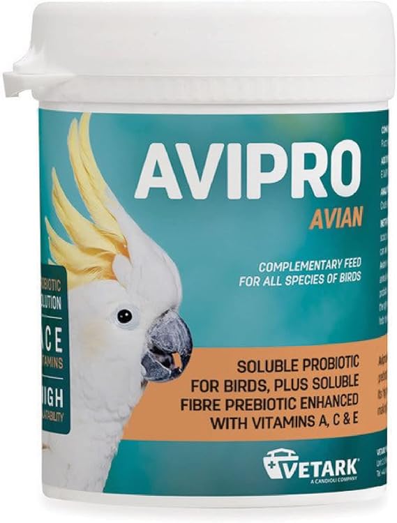 Vetark Avipro Avian ; Prebiotic and Probiotic For All Bird Species ; Supports Digestive Health and Stress ; Easy to give ; 100g powder