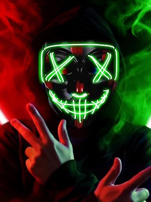 Led Light Up Scary Mask El Wire Mask for Halloween 3 Lighting Modes for Aldult Teens