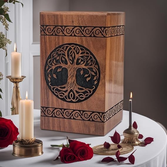 Wooden Urns for Human Ashes Tree of Life Urns Cremation Urns for Adult Ashes Funeral Urns Wooden Pet Urn Wooden Urn Box (Tree of Life Black, (Large - 11.25" Hx6.25 W (250 Cu/in))