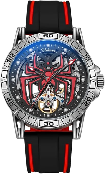 Personality Fully Automatic Tourbillon Mechanical Watch for Men Hollowed Skeleton Spider Design Wormhole Concept Watch Waterproof Luminous Fashion Trend Wristwatch