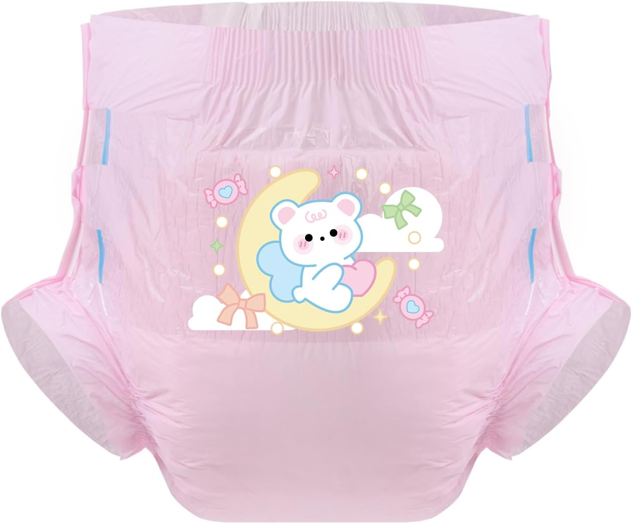CutiePlusU Adult Diaper 3 Pieces, Adult Diapers Sample, Maximum Overnight Absorbency Pink Cute Bear Medium 28-38