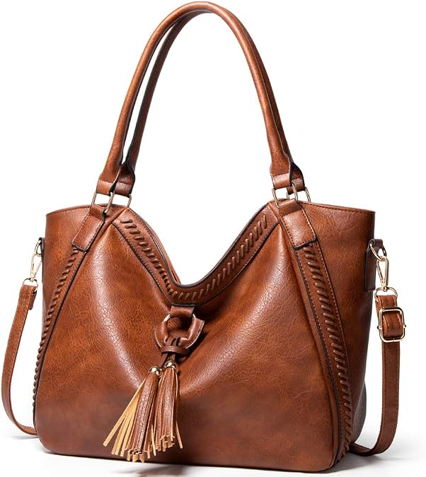 Mn&Sue Hobo Bags for Women, Faux Leather Tote Purse, Ladies Crossbody Handbags with Tassels, Satchel for Daily Work Travel
