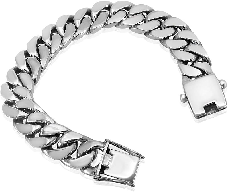 VY JEWELRY Cuban Chain Solid 925 Sterling Silver 15mm Links Bracelet for Men