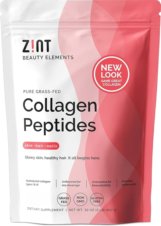Zint Collagen Peptides Powder (32 oz) | Grass-Fed, Hydrolyzed Type I & III | Supports Skin, Hair, Joints & Gut Health | Rich in Key Amino Acids | Non-GMO, Unflavored