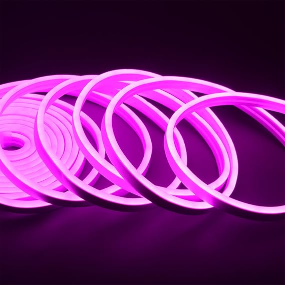 Neon LED Strip Light 16.4ft/5m 12V Flex Silicone LED Neon Rope Light IP67 Waterproof Strip LED Neon Lights for Kitchen Bedroom Indoor Outdoor Decoration, Pink(Power Adapter no Included)
