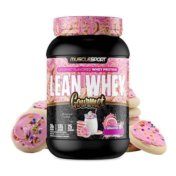 MuscleSport Lean Whey Gourmet | High Protein Drink Mix | Premium Protein Blend | 25g Protein | Gourmet Dessert Flavors (2lb, Unicorn Cookie Shake)