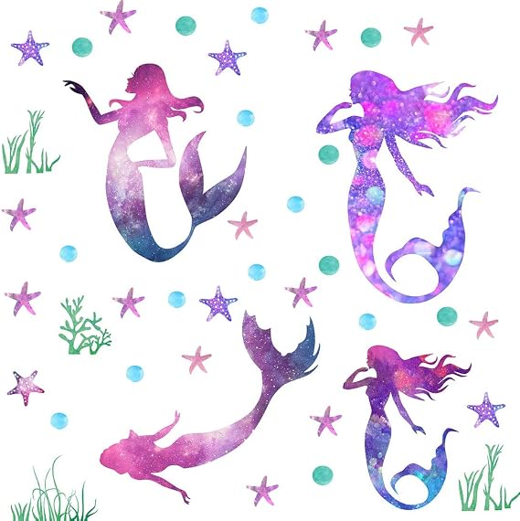 Mermaid Wall Decals Girls Nursery Bedroom Wall Sticker Girls Wall Decals Mermaids Decorative Peel & Stick Wall Decals