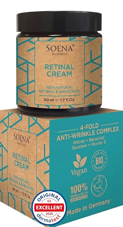 Retinol Cream High Dose for Face + 6 Power Active Ingredients - Hyaluronic Acid, Bakuchiol, Vitamin C, E Retinal Cream - Moisturising Against Wrinkles, Acne and Enlarged Pores | Made in Germany