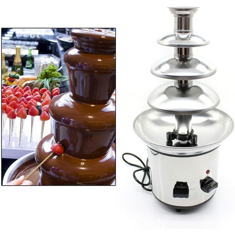 Chocolate Fountain Machine 4-Tier Electric Stainless Steel Chocolate Melts Dipping Fondue Fountain with Sealing System, Commercial Chocolate Waterfall Heated Melting Machine Adjustable Temperature