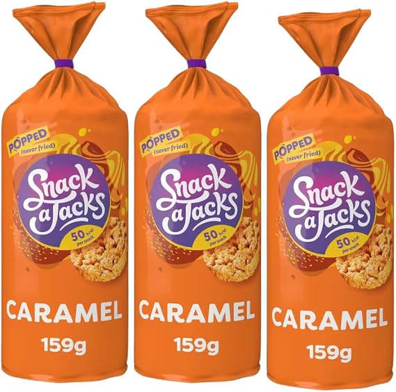 Biscuits & Crackers Bundle with Snack a Jacks Smooth Caramel Crispy Rice & Corn Cakes Snacks 159g - 3 Pack | Caramel Flavour Rice and Corn Cakes, Suitable for Vegetarians.