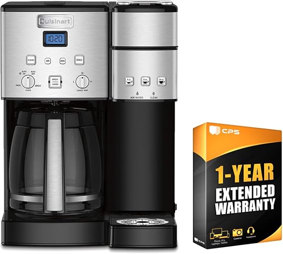 Cuisinart SS-15 12-Cup Coffee Maker and Single-Serve Brewer, Stainless Steel with CPS Enhanced Protection Pack