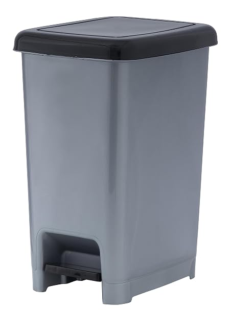Superio Slim Trash Can with Foot Pedal 2.5 Gallon Step-On Trash Bin with Lid, Small Plastic Garbage Can, Mini Trash Can for Bathroom, Kitchen, Office, Under Desk, Bedroom, Dorm Grey/Black