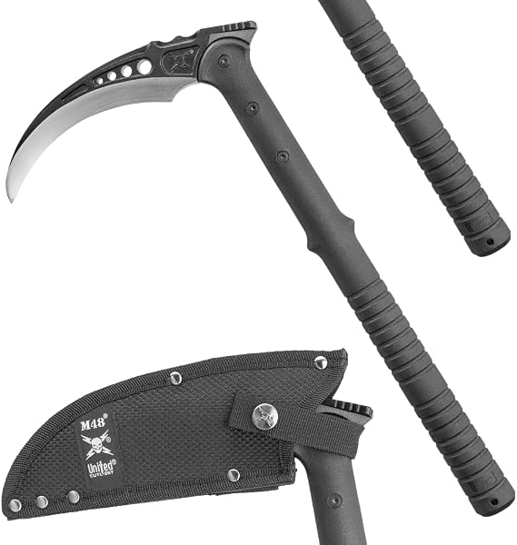 M48 Tactical Kama with Sheath | Farming Sickle | Stainless Steel Blade | Fiberglass Reinforced Handle | Sheath Included | 15.5" Overall Length