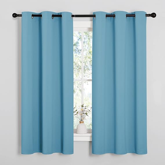 NICETOWN Blackout Draperies Curtains for Kids Room, Window Treatment Thermal Insulated Grommet Blackout Drape Panels for Bedroom (Teal Blue, Set of 2, 34 by 54 inches)