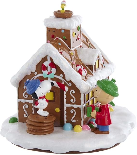 Kurt Adler Battery-Operated Peanuts LED Gingerbread House Table Piece