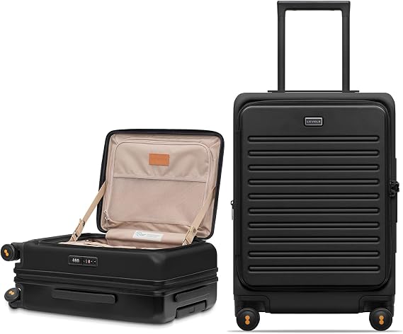 LEVEL8 Top Opening Carry on Luggage with Narrow Trolley Handle, Large Suitcases with Wheels Airline Approved, Expandable Hardside Luggage with Spinner Wheel for Men Women, 20 Inch, Black