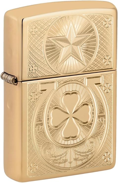 Zippo Lucky Horseshoe Design High Polish Brass Pocket Lighter