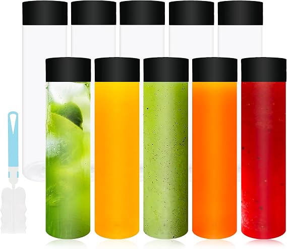10pcs Reusable Plastic Juice Bottles with Lids 13.5oz/400ml Smoothie Bottle