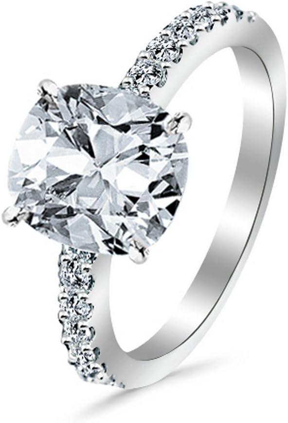 14K White Gold 1-5 Carat Lab Grown Cushion Cut Semi Eternity IGI Diamond Engagement Ring H-I Color VS2-SI1 Clarity
