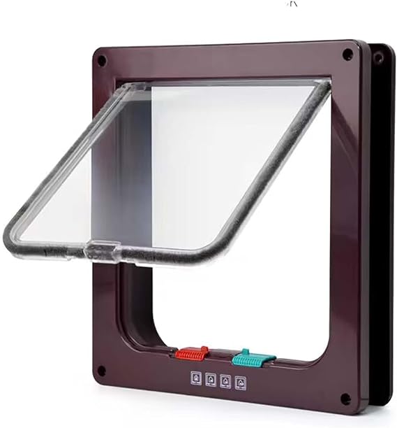 Cat Flap 4-Way Locking Cat Door Pet Door (Brown S)