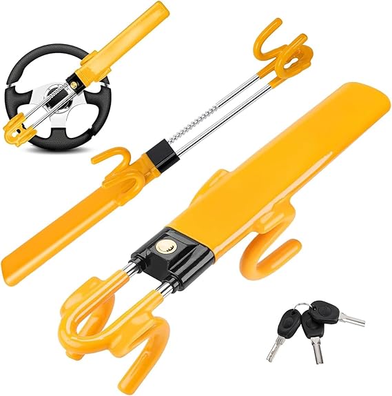 Steering Wheel Lock Double Bars, Steering Lock, Car Anti-Theft Device, High Visibility, Adjustable Length, Anti-Body Telescopic Handlebar Lock