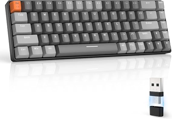 MAGIC-REFINER RK68 Wireless Mechanical Keyboard, 60% Percent Gaming Keyboard, Apex Pro Mini 2.4Ghz/Bluetooth 5.0 Dual Mode 2-in-1 Receiver 68 Keys Hot Swappable Keyboard Linear Red Switch for PC/MAC