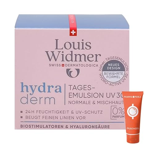 Louis Widmer Hydraderm Day Emulsion UV30 Unscented 1 x 50 ml I for Normal & Combination Skin I Anti-Ageing Day Cream I Moisture I Sun Protection Factor 30 I Economy Set Plus Pharma Perle give-away