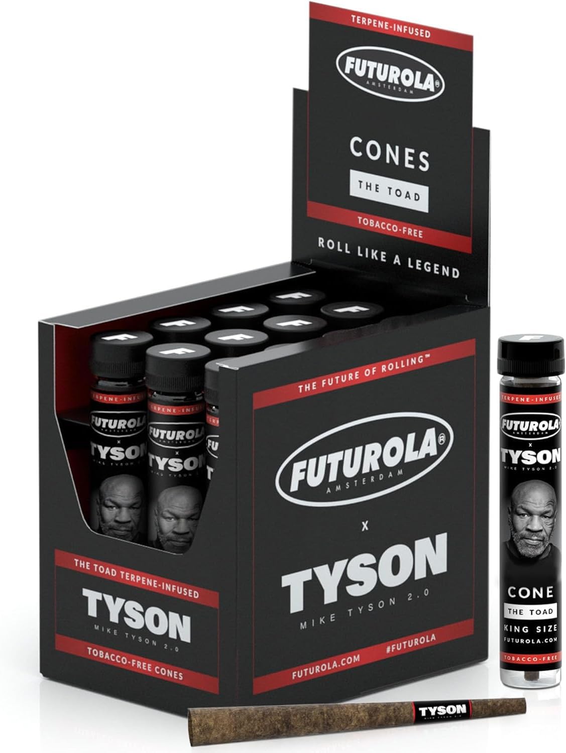Tyson 2.0 x Futurola Tobacco-Free Cones with Filter Tip | Slow-Burning King Size Cones Handcrafted with Premium European Paper | 12 Pack