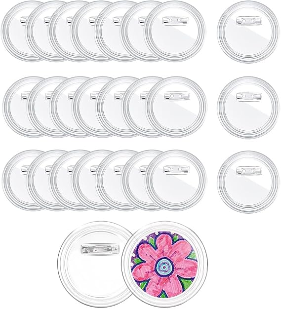 3 Inch Acrylic Button Pins - Clear Plastic Badges with Pin Backs (25 Pack) for DIY Crafts