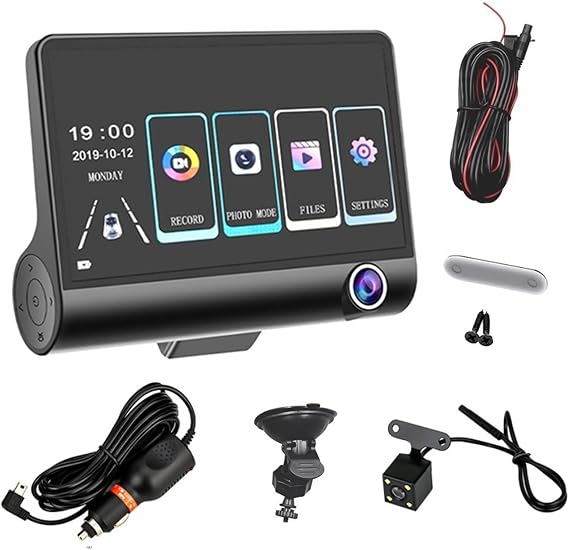Inch LCD Screen 1080P 3 Channel Car Camera 1080P Video Recorder Dash Cam DVR View Camera Accessories Drive Recorder Wide Angle Front and 360 Degree Night Card Camera