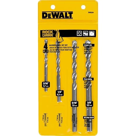DEWALT Masonry Drill Bit Set, Percussion, 4-Piece (DW5204)