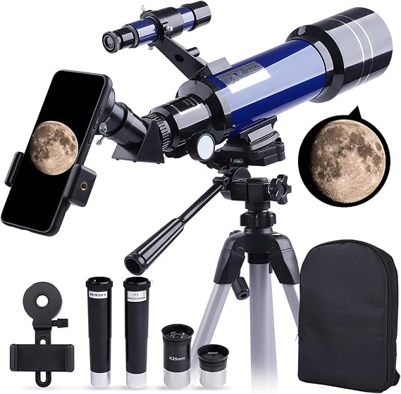 Telescope, 70mm HD Refractor 16X-200X Telescope for Kids and Astronomy Beginners, 400mm Length Adults Astronomical Telescope with Tripod, Backpack, Phone Adapter Green
