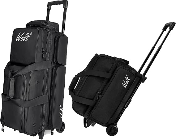 WOLT 3 Ball Bowling Bags with Wheels and Shoe Compartment - Large, Black, Polyester, Bowling Bag