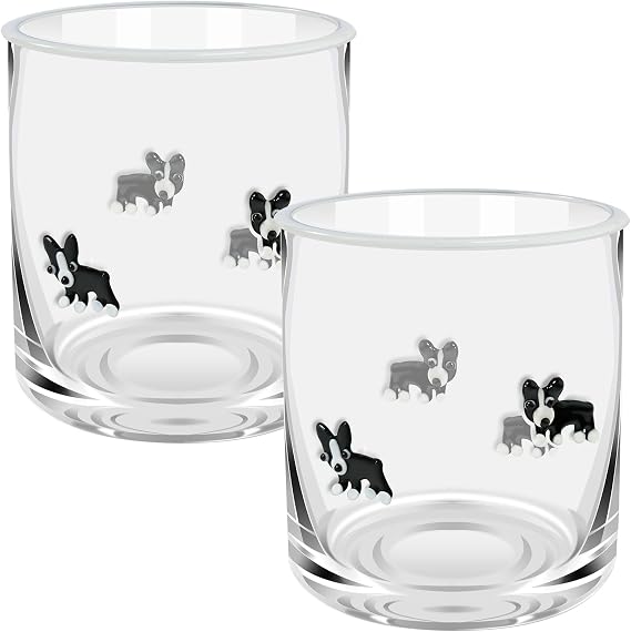 2 Pcs 14 Ounce Black Dog Icon Juice Glasses, Iconic Clear Glass Cups