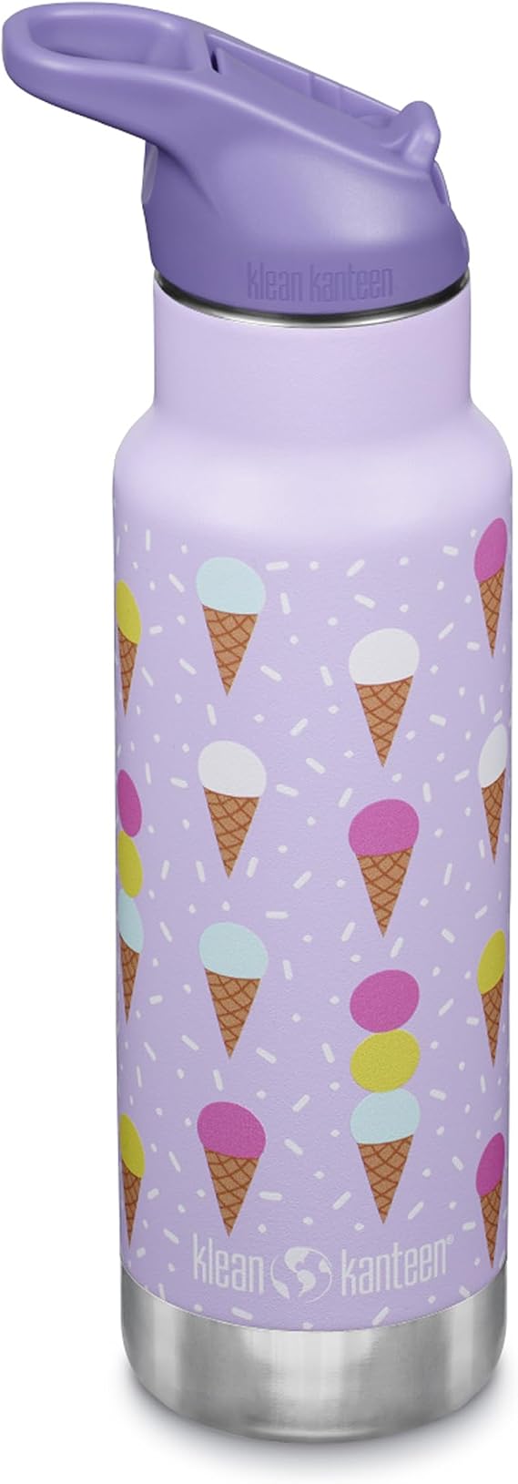 Klean Kanteen 12 oz Classic Kid's Insulated Water Bottle with Flip Seal Sport Cap - 100% Leakproof Cap - BPA-Free - Stainless Steel Material - Ice Cream
