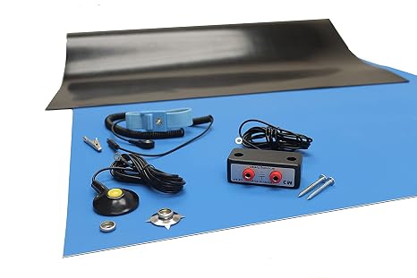 ESD Mat Kit - Anti-Static Table Mat - Heat Resistant Soldering Mat - with a Wrist Strap, Grounding Cable, and Dual Bench Grounding (12'' x 24'' (1' x 2'), Blue)