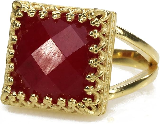 Stylish Red Jade Ring - Fine Gemstone Rings for Women, Custom Birthstone Rings - Artisan Gold Rings for Fashion, Engagement, Wedding, Parties, Birthday, Anniversary Jewelry for Her - Customizable