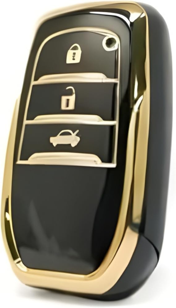 AutoHan Keys Lüx Toyota Corolla Flama X Pack 3 Buton Nano Anahtar Kılıfı Siyah Gold Altın Renk