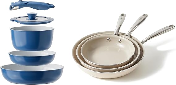 Redchef Ceramic Pots and Pans Set Non Stick, Nonstick Kitchen Cookware Sets, Non Toxic Pots and Pans Set Non Stick, PFAS PFOA & PTFE Free, Nonstick Frying Pans Set, Ceramic Pan Skillet, RV Cookware