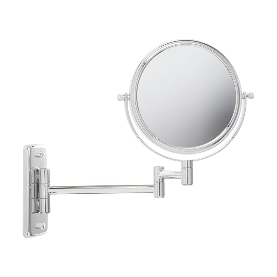 JERDON Wall-Mounted Makeup Mirror - 5X Magnification - Chrome - JP7508C | Two-Sided 6" Round Frame, Swivel Head, 10" Wall Extension