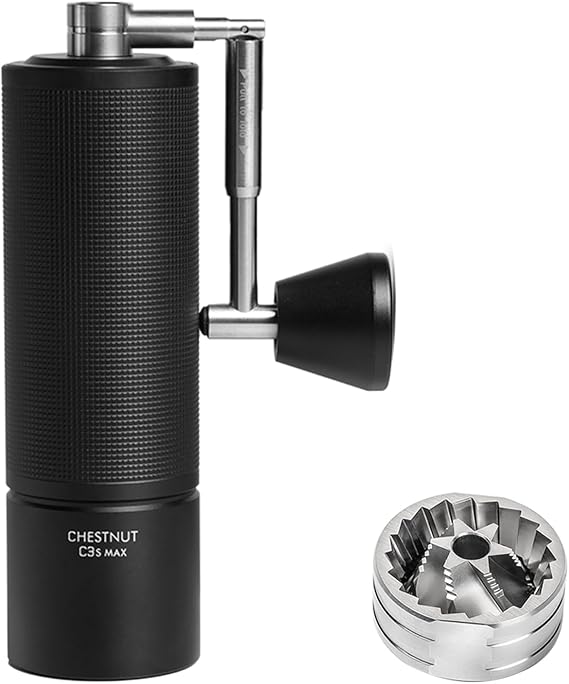 TIMEMORE Chestnut C3S Max Coffee Grinder Manual, Premium Integrated All-Metal Design, Portable Hand Coffee Grinder with Foldable Handle, Suitable for Espresso to French Press, Black