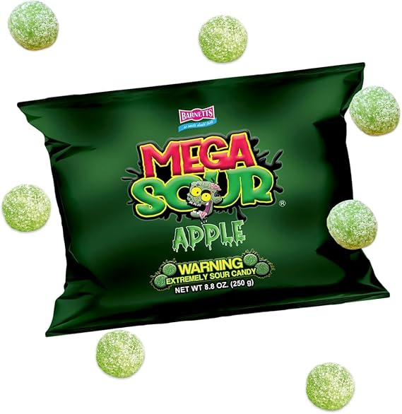 Barnetts - Mega Sour Candy Apple 250g - Trendy Sweet Bags - Traditionally Handmade Sweets - Sour Coating Lasts 20 Seconds - Candies for Party Bag, Gift Hamper, or Hamper Box