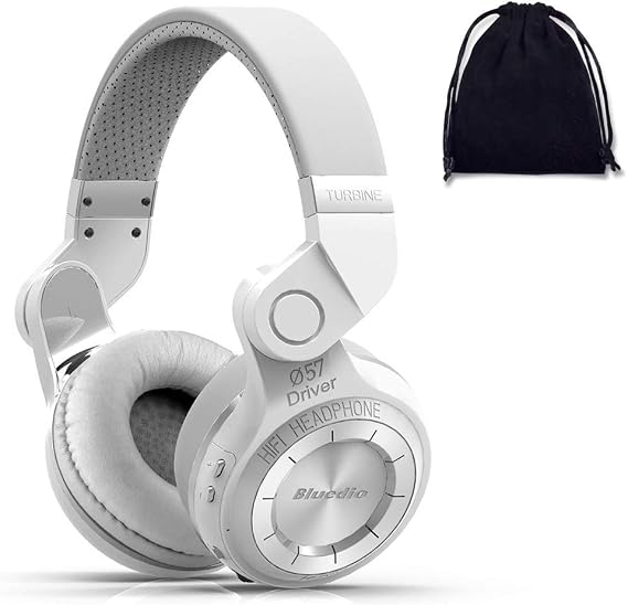 Bluedio Bluetooth Headphones Over Ear, Lightweight Rotary Folding Wireless Headphones with Micro 40 H Music Time Headset with SD Card Slot/FM Radio and Storage Bag (White T2+)