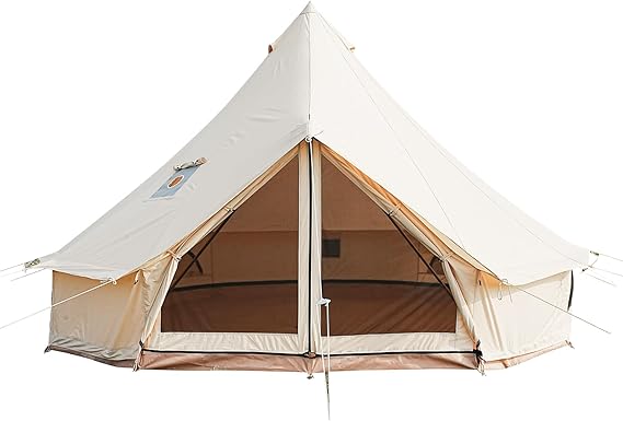 Glamcamp Bell Tent,4 Seasons Breathable Cotton Canvas Yurt Tent - w/Stove Jack,Luxury Camping Tent Outdoor,Zipped Removable Floor