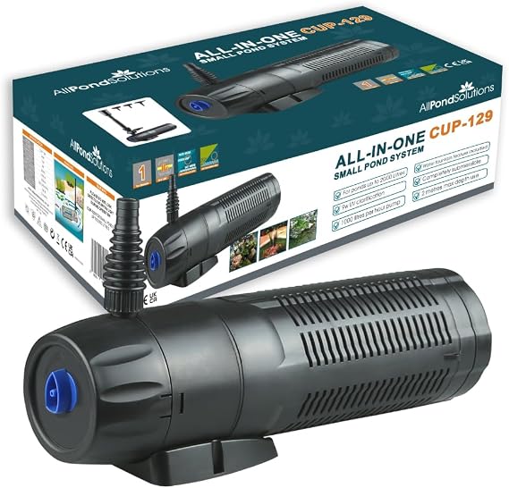 AllPondSolutions CUP-129-1000L/H All in One Pond Pump Filter with Fountain and 9w UV Steriliser Algae Control for Ponds up to 1000L