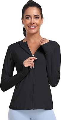 Womens UPF 50 Sun Protection Hoodie Lightweight Athletic Jacket Full Zip Long Sleeve with Pockets Hiking Outdoor