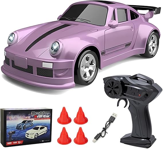 Mini Desktop RC Drift Car, 1:64 Scale 4WD High-Speed 2.4Ghz Remote Control Racing Sports Car with LED Lights Hobby Toy for Adults