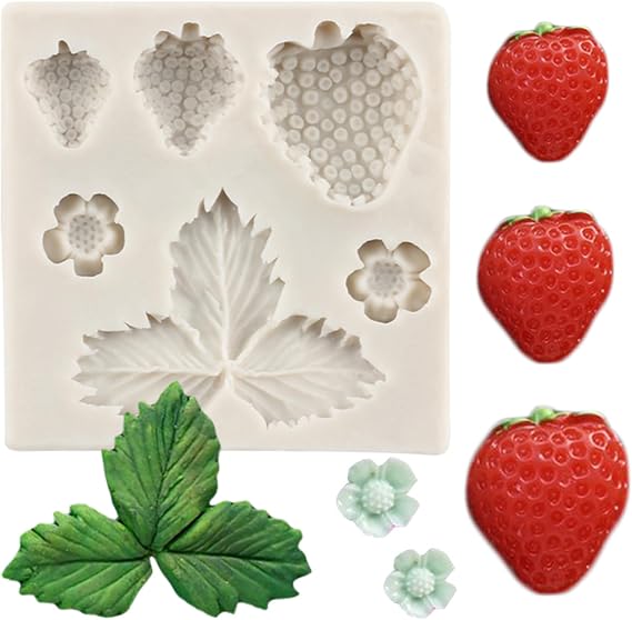 3D Strawberry and Flowers Silicone Molds Strawberry Fondant Mold For Cake Decorating Cupcake Topper Candy Chocolate Gum Paste Polymer Clay
