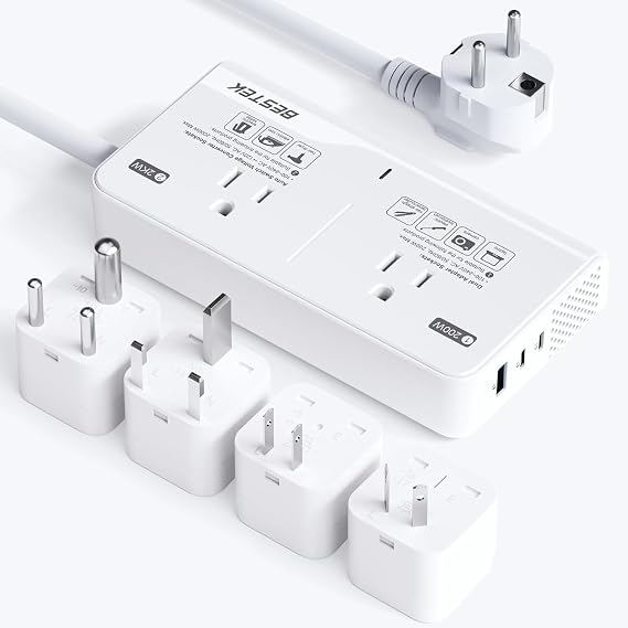 BESTEK 220V to 110V Voltage Converter US to Europe, 2000W Universal Travel Adapter with 2 USB C Ports & 1USB-A Port for Hair Straightener